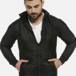 Men Black Solid Windcheater Bomber Jacket