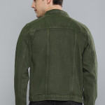 Men Olive Green Solid Denim Jacket