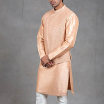 Peach Kurta Set With Bundi Jacket