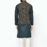 Men Black & Green Solid Kurta with Pyjamas With Nehru Jacket