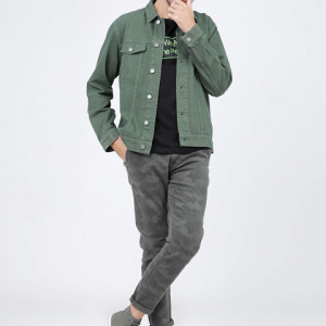 Men Green Solid Denim Jacket