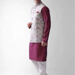 Men Purple Regular Kurta with Churidar