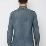 Men Navy Blue Standard Faded Denim Casual Shirt