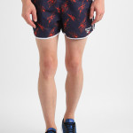 Men Navy Blue & Red Logo Printed Sports Shorts