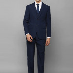 Men Navy Blue Slim Fit Single Breasted 3-Piece Formal Suit