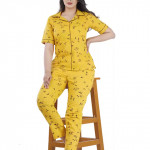 Women Printed Yellow Night Suit Set