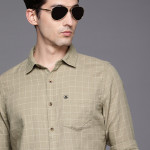 Men Khaki Slim Fit Checked Pure Cotton Casual Shirt